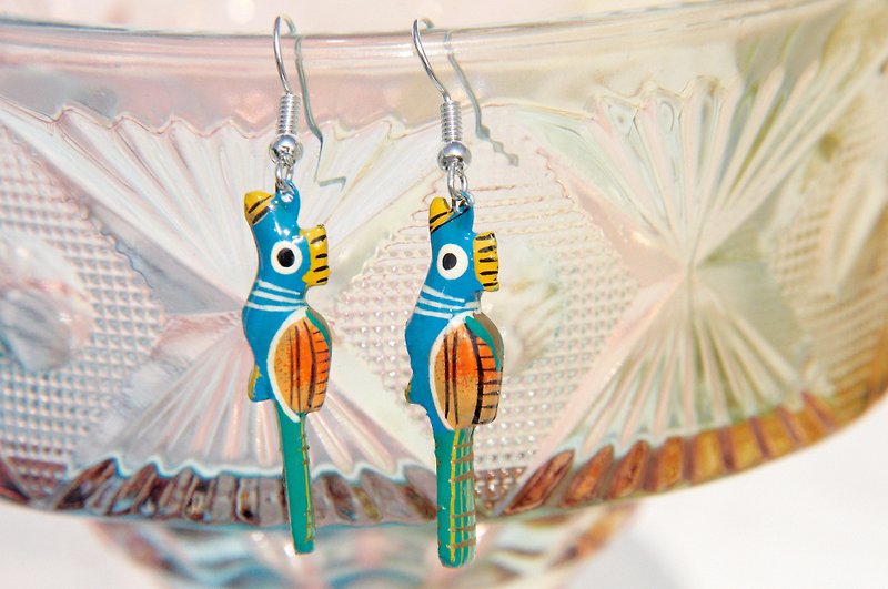 Valentine's Day gift hand-painted limited edition peacock earrings / wooden earrings / Animal earrings - to freedom of Peacock (Ear / ear clip) - ต่างหู - ไม้ หลากหลายสี
