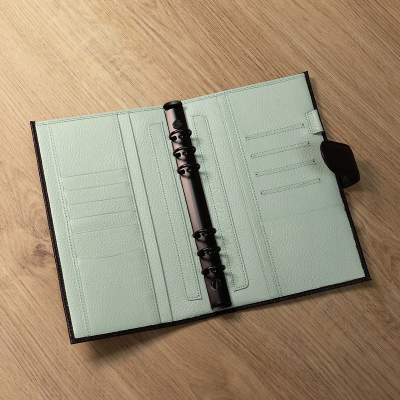 A5 Slim 6-hole leather loose-leaf notebook | notebook | universal manual - Black Mint - สมุดบันทึก/สมุดปฏิทิน - หนังแท้ สีเขียว