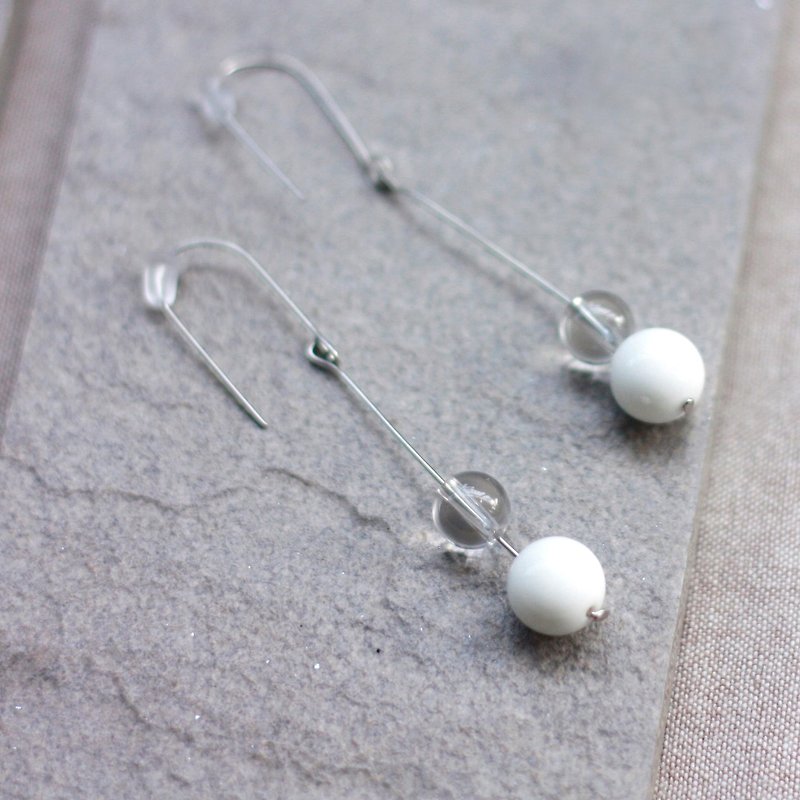 White Mussel Fine Needle Earrings - Stainless Steel Ear Pins - Earrings & Clip-ons - Gemstone White
