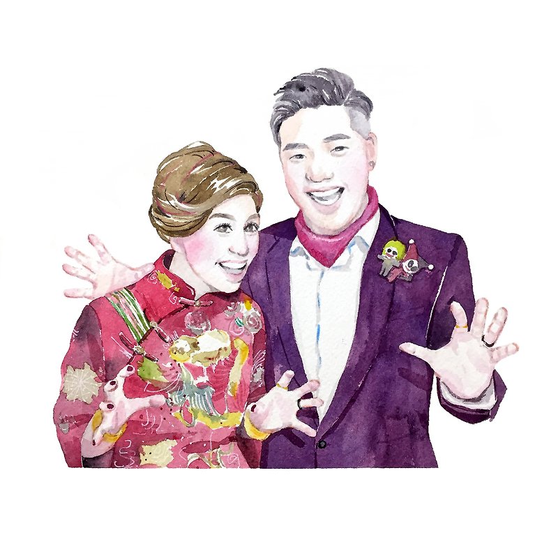 Serendipity Wedding Anniversary Illustration Hand-painted Watercolor Portrait Customized Like Yan Painting - Posters - Paper 