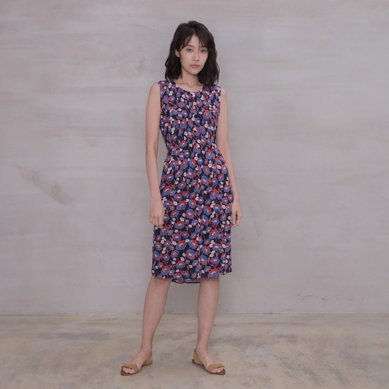 閒適復古細褶洋裝 Vintage Pintuck Print Dress - 洋裝/連身裙 - 棉．麻 多色