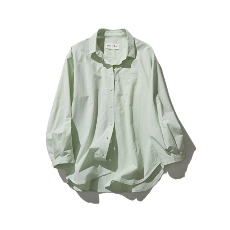 Casual adult style Long sleeve shirt 100% cotton Mint green 230901-4 - เสื้อผู้หญิง - ผ้าฝ้าย/ผ้าลินิน 