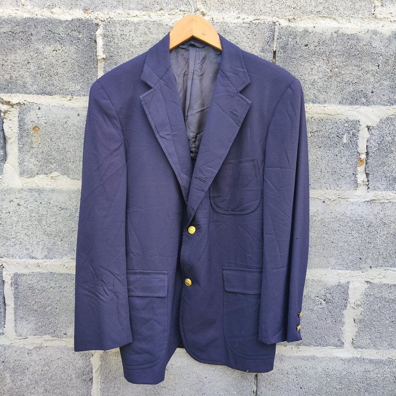 Vintage Brooks Brothers Navy Blue Gold Button Wool Blazer - เสื้อสูท/เสื้อคลุมยาว - ผ้าฝ้าย/ผ้าลินิน สีน้ำเงิน