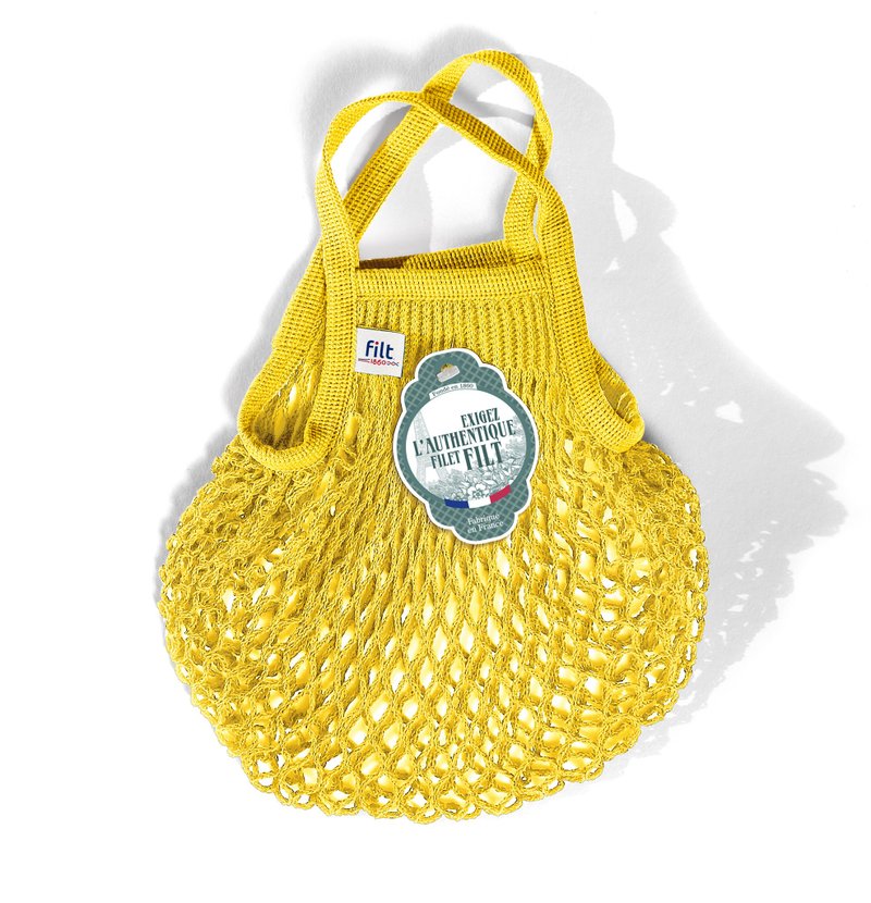 French Filt mesh bag Jaune Solarium - กระเป๋าถือ - ผ้าฝ้าย/ผ้าลินิน 