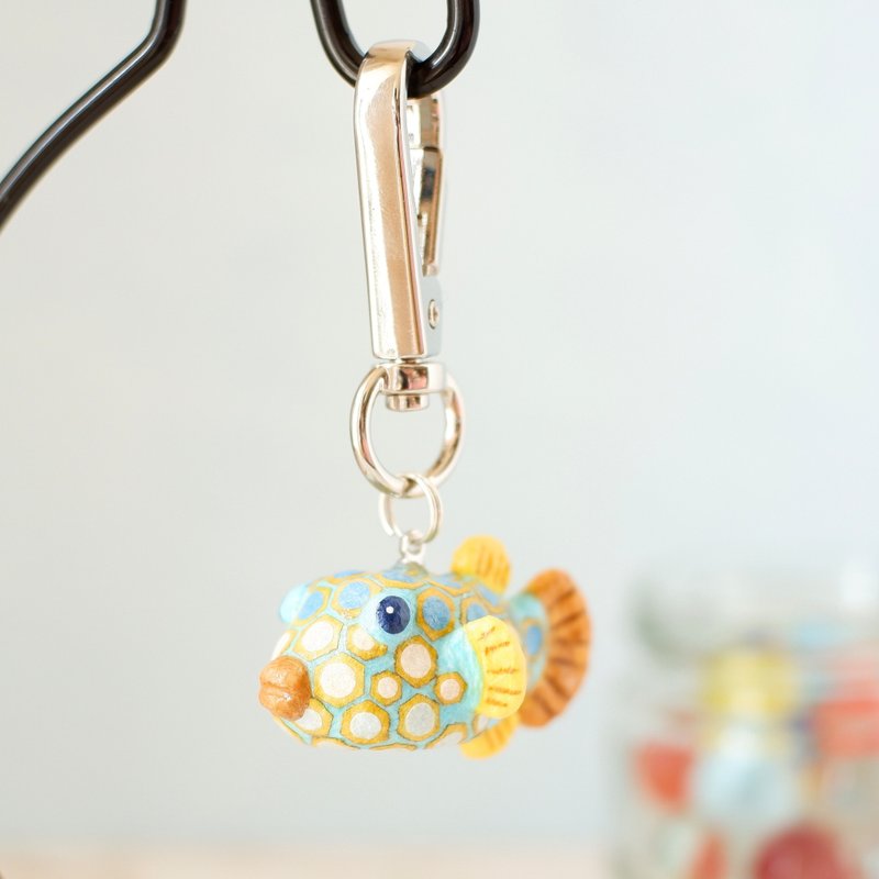 Washi paper accessories Key chain/bag charm Boxfish/Blowfish Adult fish type - ที่ห้อยกุญแจ - กระดาษ สีน้ำเงิน