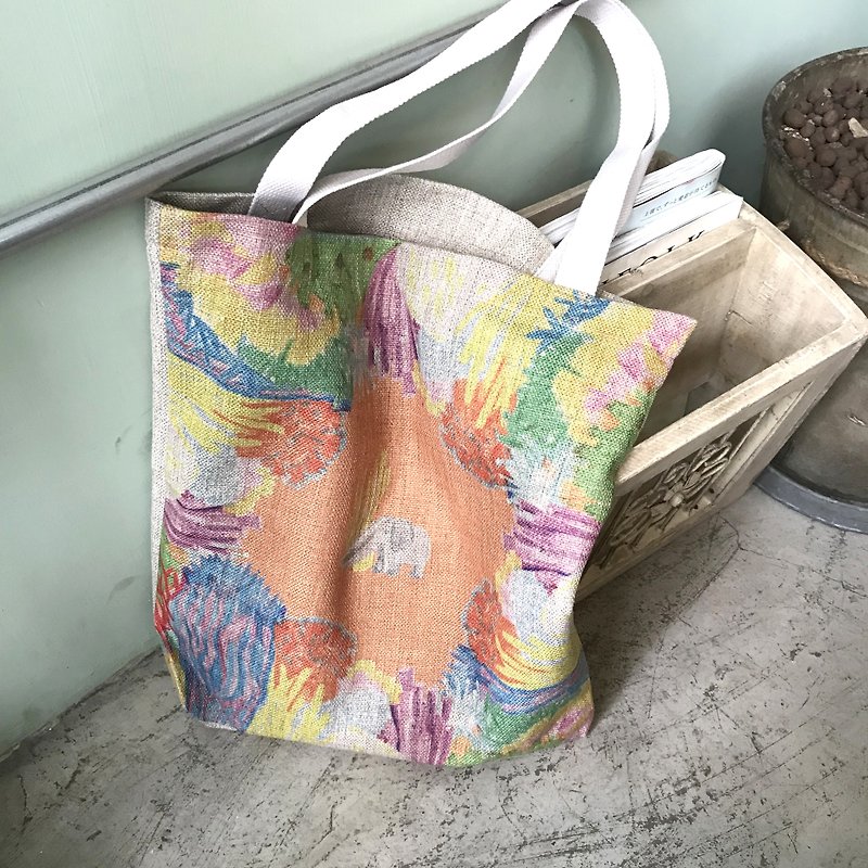 Hand-painted color coral cotton and linen bags convenient package shopping - กระเป๋าแมสเซนเจอร์ - ผ้าฝ้าย/ผ้าลินิน สีส้ม