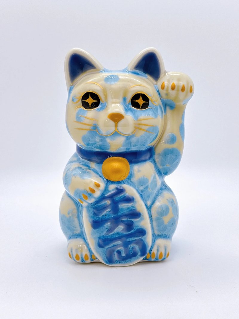 【霧彩納祿】日本清水燒招財貓 | 花結晶 縹 - 千万両 左 - 擺飾/家飾品 - 瓷 藍色