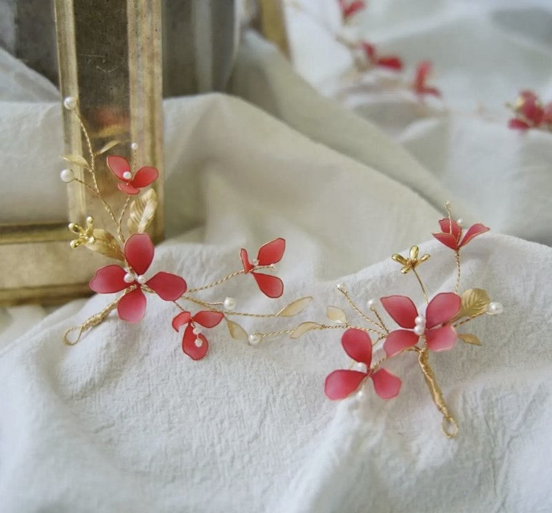 手工樹脂飾品 新娘髮飾 頭飾 (一組兩件) 婚禮 - 髮夾/髮圈 - 樹脂 紅色