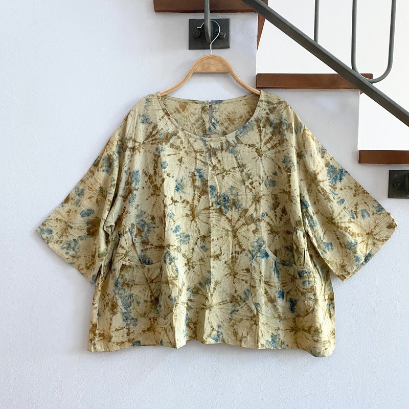 n a t u r e mini brown dress / natural dye / soft cotton - 女上衣/長袖上衣 - 棉．麻 黃色