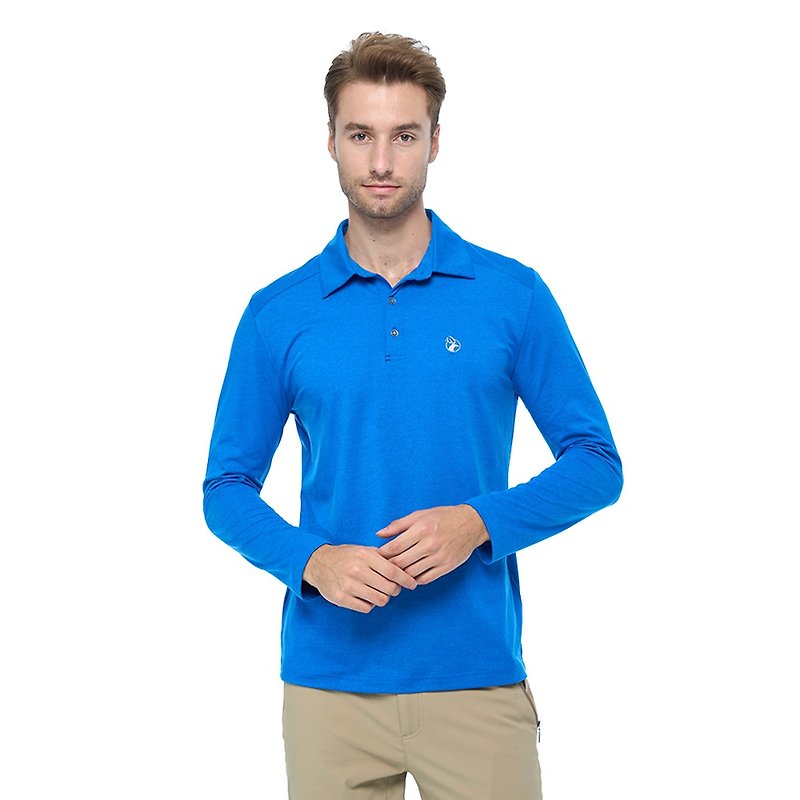 [Wildland Wilderness] Elastic brushed POLO thermal clothing male royal blue 0B02616-70 - เสื้อยืดผู้ชาย - วัสดุอื่นๆ สีน้ำเงิน