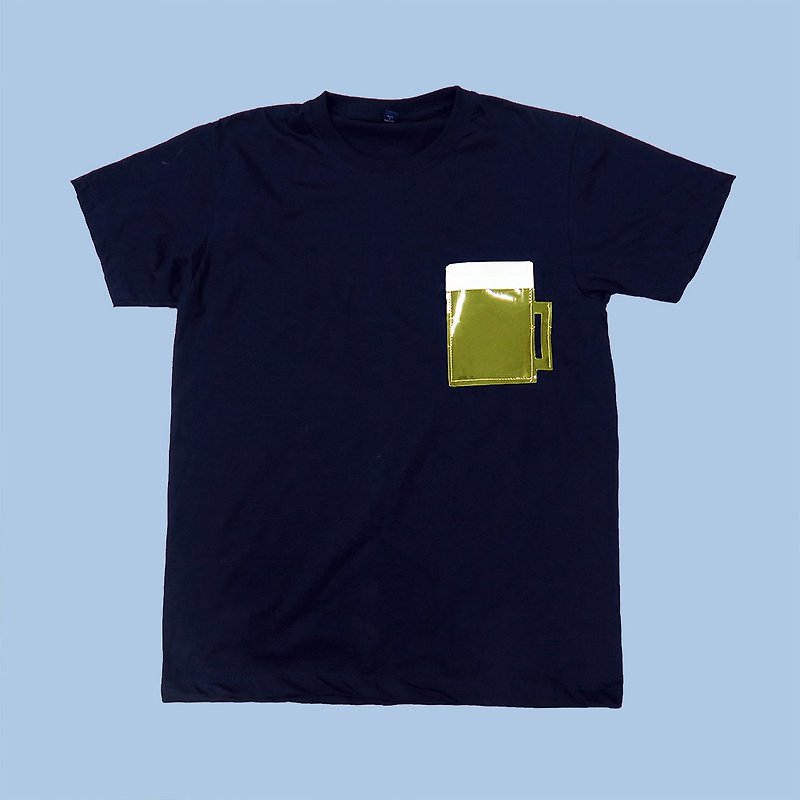 【冷え冷えビール】透明ポケットのTシャツ - 中性衛衣/T 恤 - 棉．麻 藍色