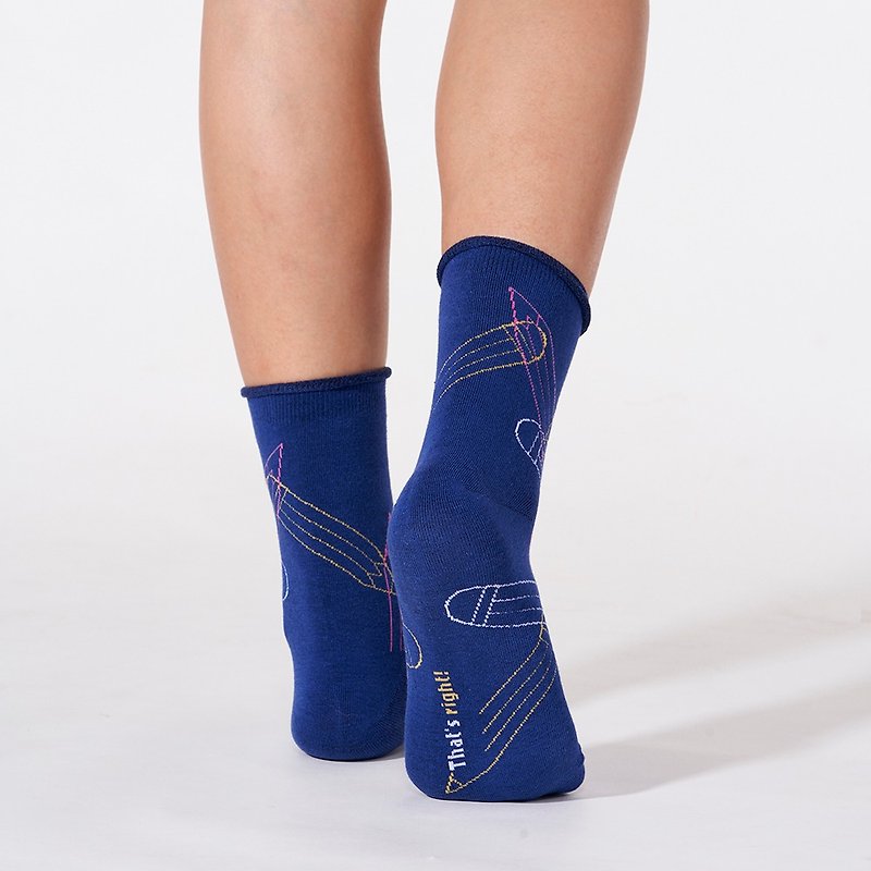 Pen 3:4 /blue/ socks - ถุงเท้า - ผ้าฝ้าย/ผ้าลินิน สีน้ำเงิน