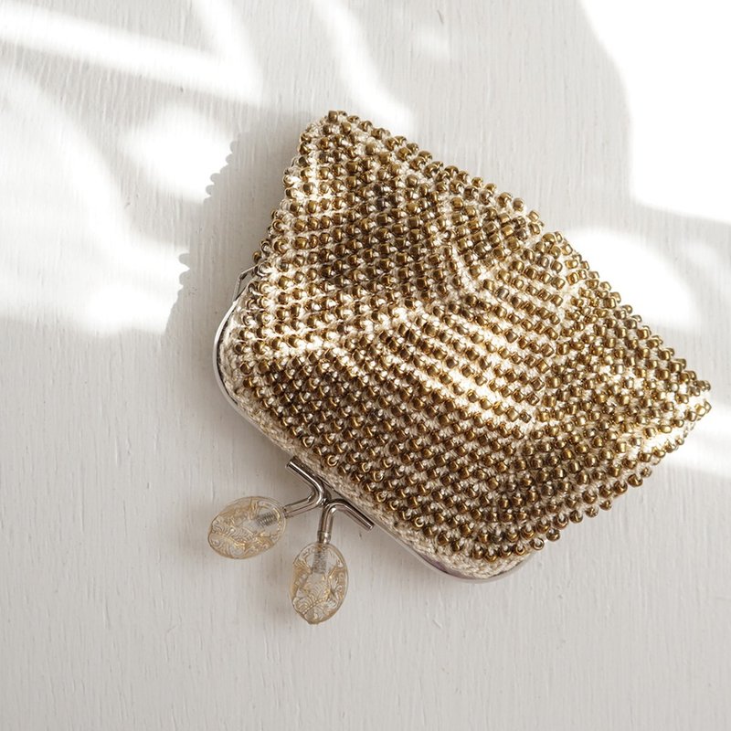 Ba-ba handmade Beads crochet square coinpurse No.1742 - 零錢包/小錢包 - 其他材質 金色