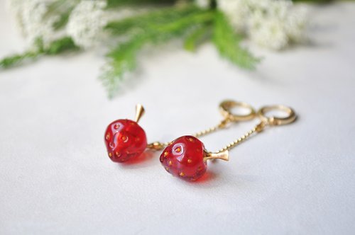 Toutberry Glass strawberry dangle earrings for girls Fruit earrings Birthday gift