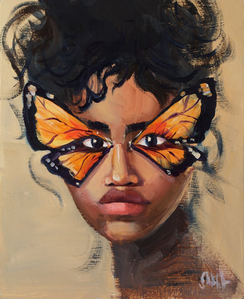 African Woman Portrait Original Wall Art Black Girl Face Painting African Americ - 海報/掛畫/掛布 - 其他材質 咖啡色
