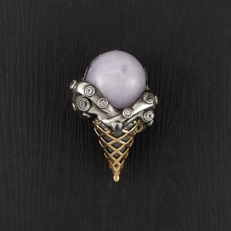 Lavender Jade Ice Cream Cone Brooch - 14KYG.S925 - เข็มกลัด - หยก สีม่วง