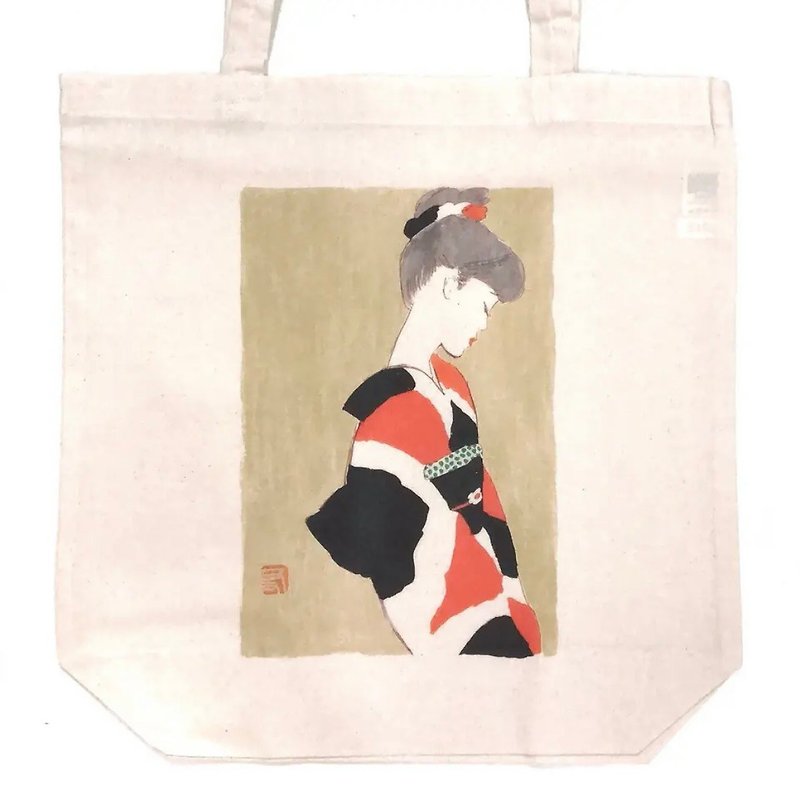 Eco bag retro kimono girl - กระเป๋าถือ - ผ้าฝ้าย/ผ้าลินิน 