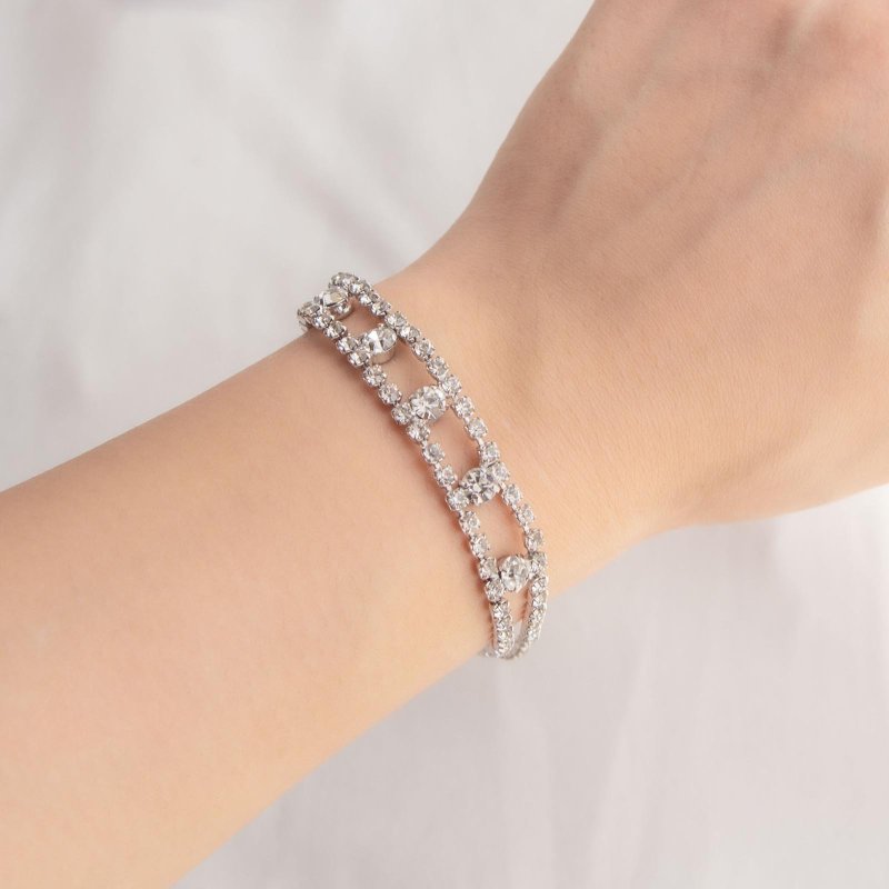 加拿大Jay Flex品牌古董 典雅純銀鑲萊茵石手鍊 - 手鍊/手環 - 純銀 銀色