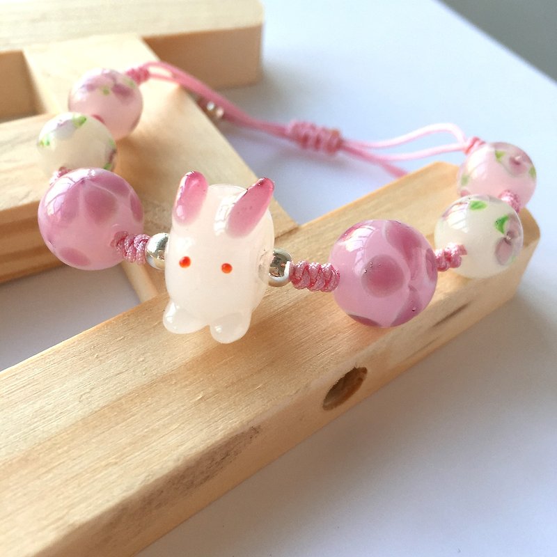 Rabbit Love Bracelet | Love Bracelet | Rabbit Bracelet | Cute Rabbit | Valentine - Bracelets - Glass Pink