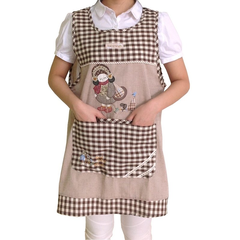 [BEAR BOY] Girl with cap apron-coffee (tie back) - ผ้ากันเปื้อน - วัสดุอื่นๆ 