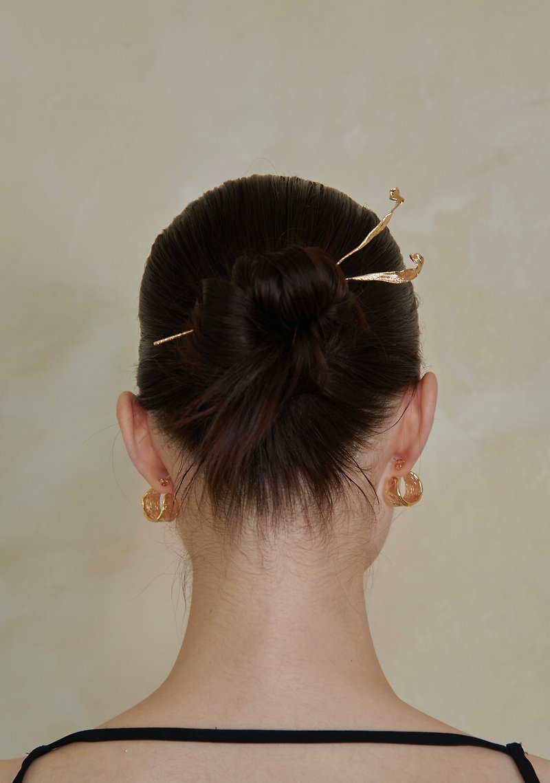 Quiet day hidden light curly fern hair bun ornament - Hair Accessories - Precious Metals Gold