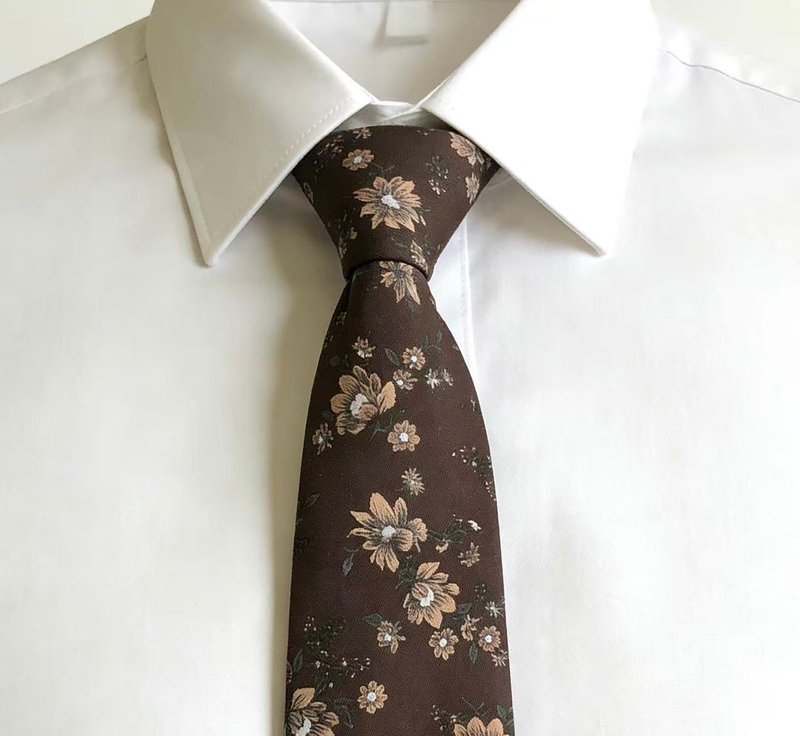 Brown floral tie, British style original fabric, tie gift box set - Ties & Tie Clips - Cotton & Hemp Brown