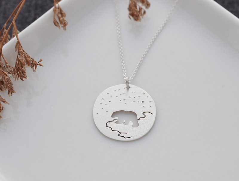 ni.kou sterling silver polar bear animal pendant necklace - Necklaces - Other Metals 