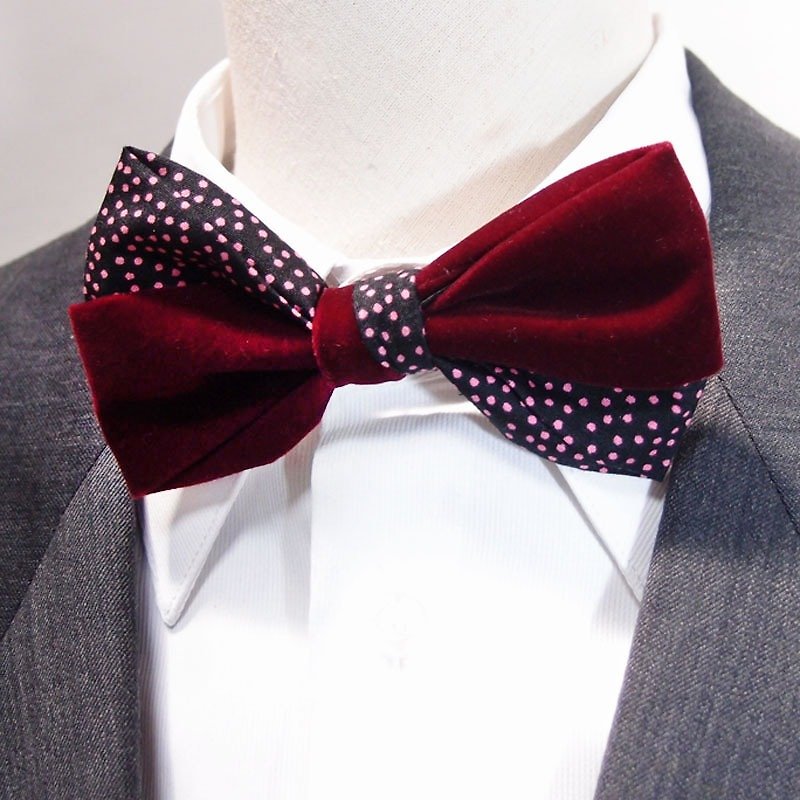 星點雙色 酒紅領結bow tie[情人節] - 領帶/領帶夾 - 其他材質 紅色