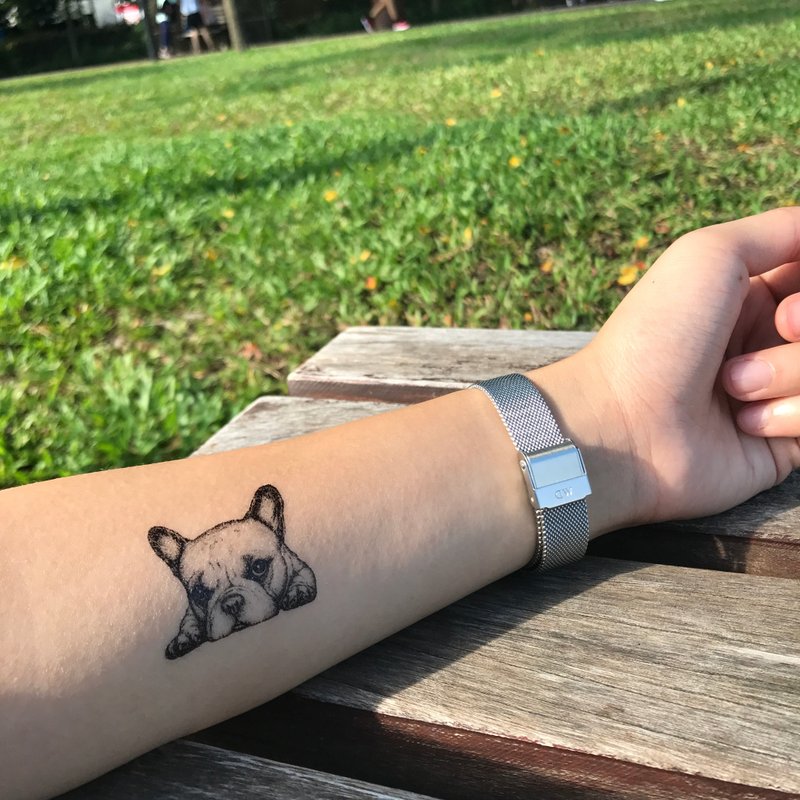 OhMyTat 法國鬥牛犬 French Bulldog 刺青圖案紋身貼紙 (2 張) - 紋身貼紙/刺青貼紙 - 紙 黑色