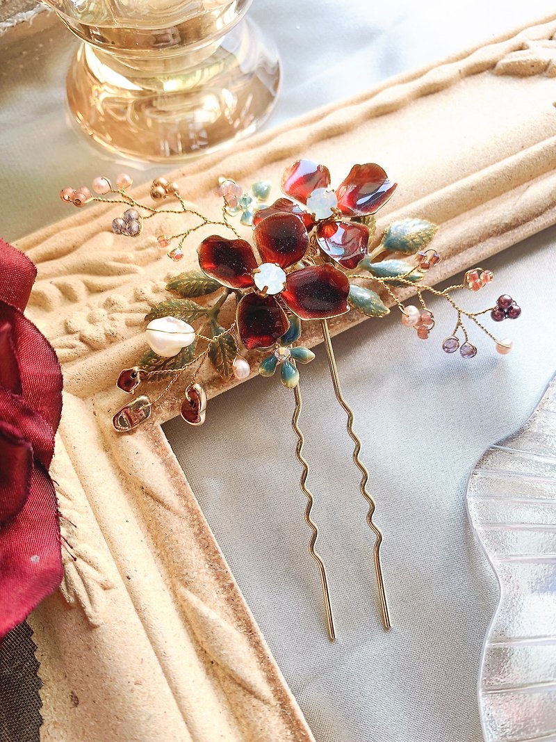 Giselle - Hand-dyed Bronze flower hairpin•Chinese style hairpin - Hair Accessories - Copper & Brass Gold