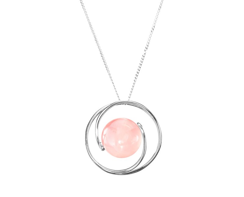 14k Rose Quartz Necklace, Pink Gemstone Pendant, Natural Chakra Crystal Necklace - สร้อยคอทรง Collar - เครื่องประดับ สึชมพู