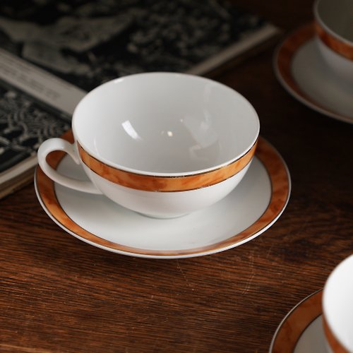 L&R 古董與珍奇老件 德國Kronester橘紋描金茶杯組/咖啡杯/老件