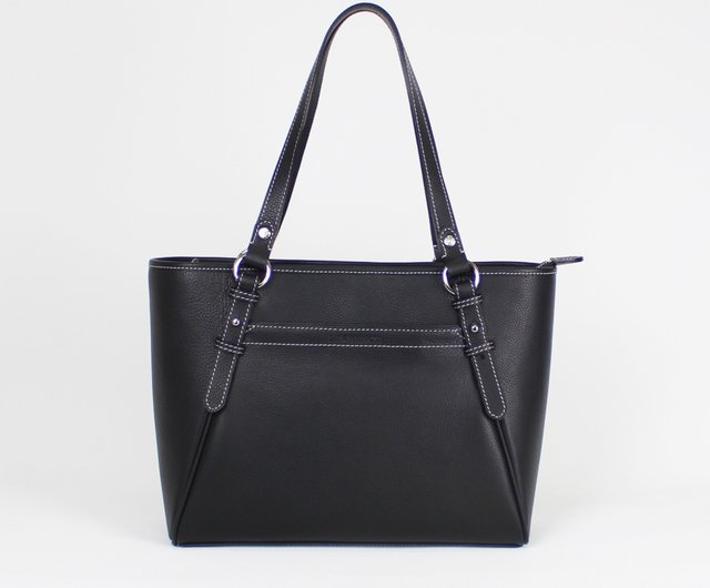 Black Litchi Grain Leather Wide Strap Hobo Bag