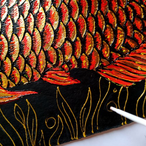 血紅龍　アロワナ　アクリルガッシュ　絵画　版画 500x0.jpg