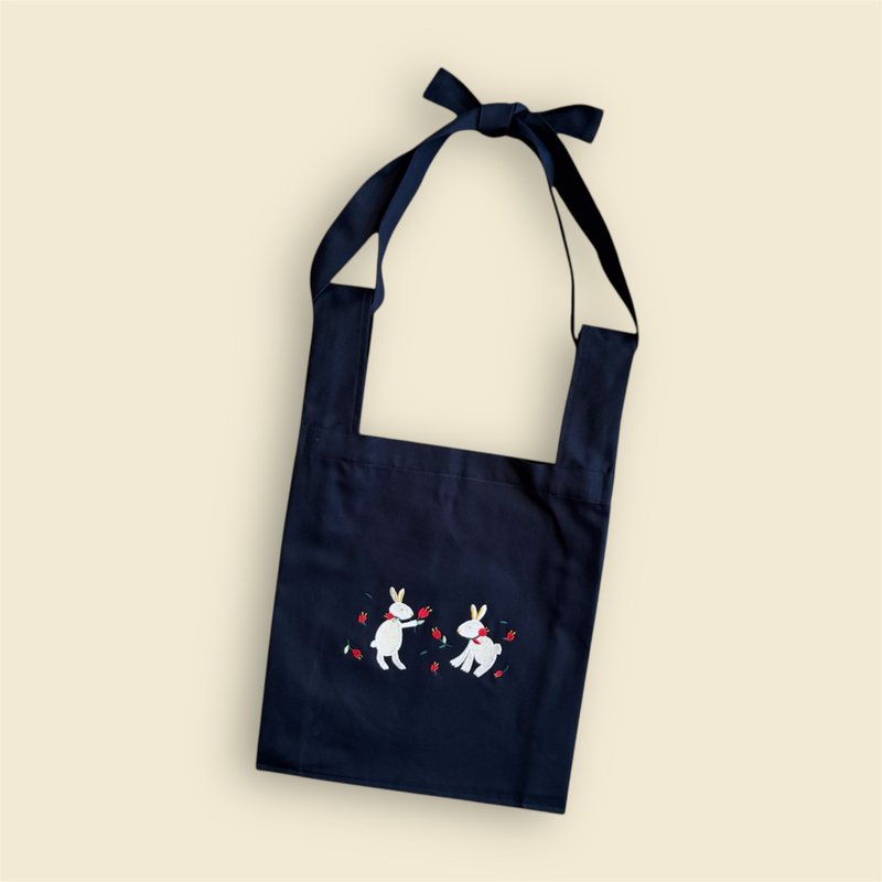 棉質刺繡購物肩背袋   Rabbit - 手提包/手提袋 - 棉．麻 藍色