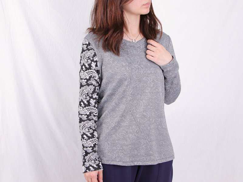 グレーティリアアメーバ長袖トップ - トップス - コットン・麻 グレー