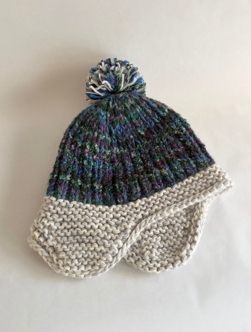 油畫風配色手工編織遮耳帽 / 毛線帽 - 帽子 - 羊毛 