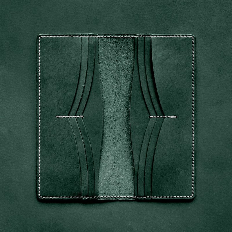 12 Card Long Wallet。Leather Stitching Pack。BSP027 - เครื่องหนัง - หนังแท้ สีเขียว