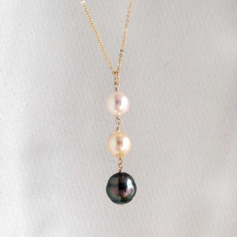 3pcs Tahitian Baroque Pearl and Akoya Pearl Necklace 一点もの - 項鍊 - 珍珠 黑色