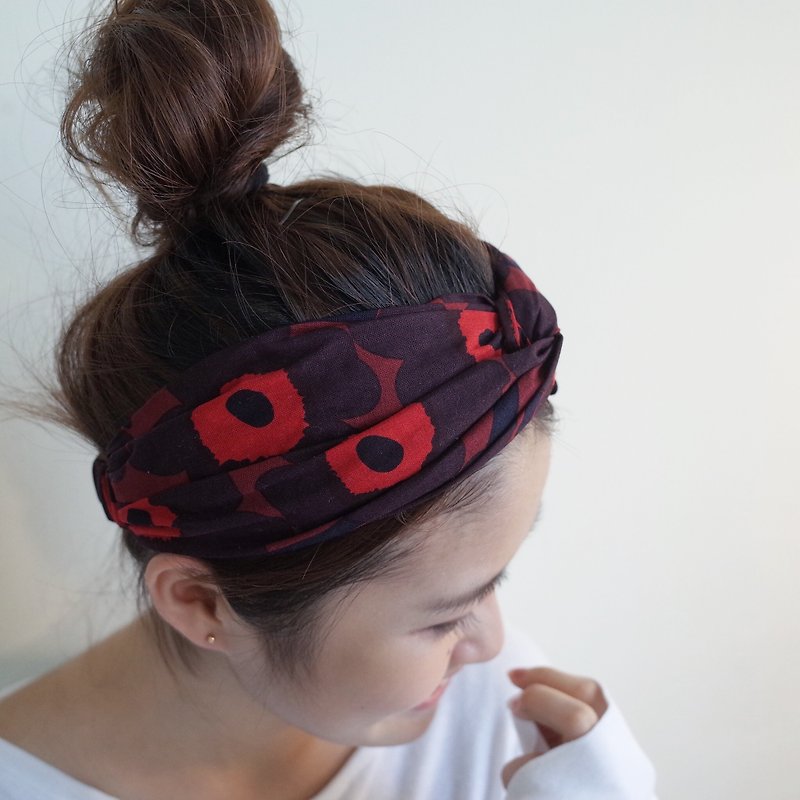 小瓢蟲 芬蘭系列 鬆緊寬版/手工髮帶 - 髮飾 - 棉．麻 紅色
