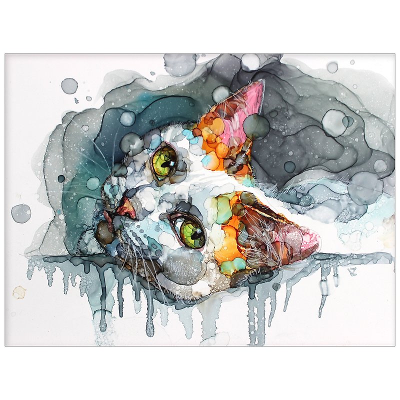 Portrait cat painting original personalized pet portrait red ears 40*30 cm - ตกแต่งผนัง - โลหะ หลากหลายสี