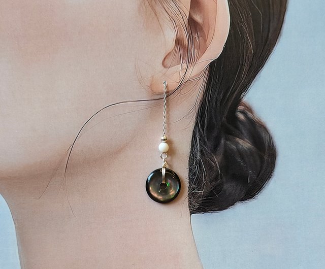 烏鵲】天然石 ピアス イヤリング | ブラックマザーオブパール ホワイト