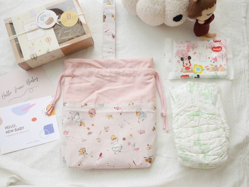 Drawstring tote bag diaper bag storage bag Ellie bunny style - กระเป๋าถือ - ผ้าฝ้าย/ผ้าลินิน สึชมพู