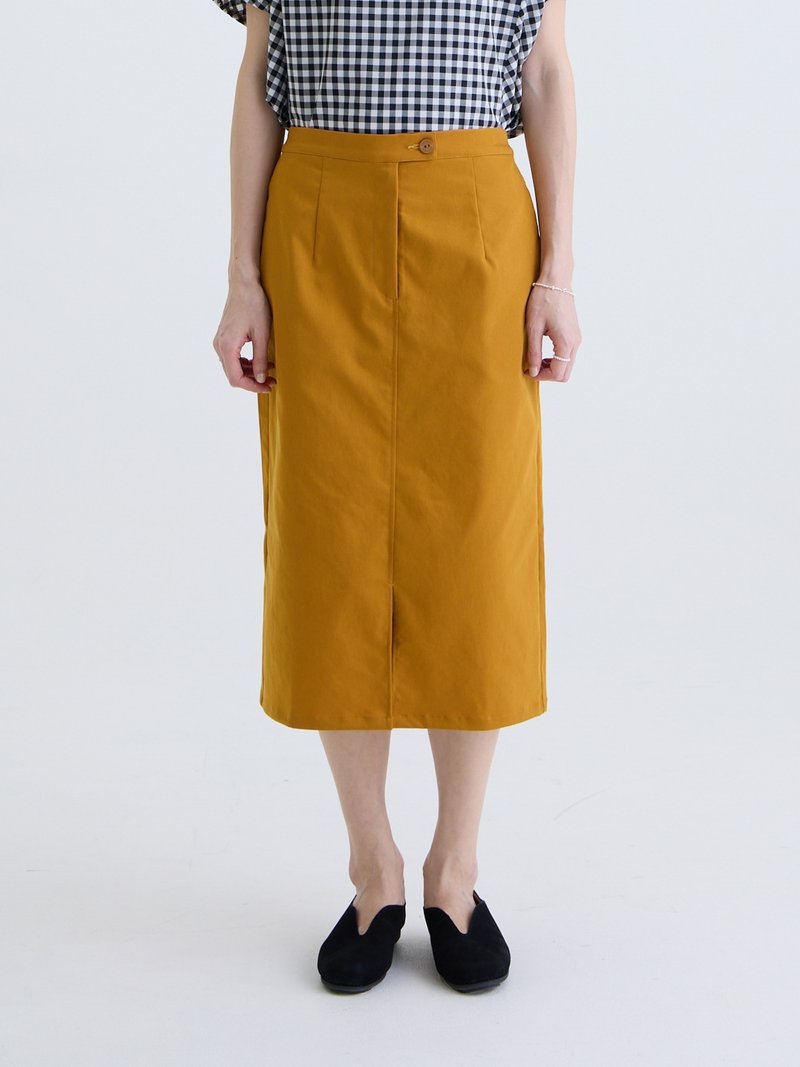 小松スリットロングスカート - レモンイエロー - スカート - ポリエステル イエロー