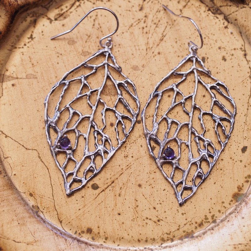 Big Silver Leaf Earrings  Large Leaves Modern Long Dangle Jewelry - ต่างหู - เงินแท้ สีเงิน