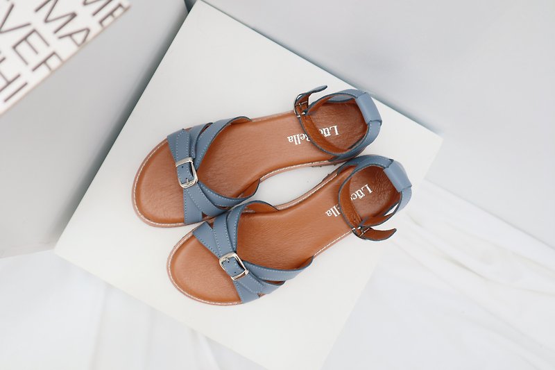 [Heart Knot] Leather Sandals - Blue | Taiwan Leather Handmade Women's Shoes - รองเท้ารัดส้น - หนังแท้ สีน้ำเงิน