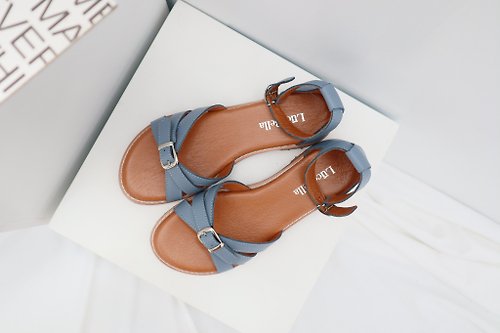 LuceBella 真皮女鞋 【心結】真皮涼鞋-藍色 | 台灣真皮手工女鞋