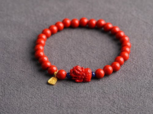 水墨 天然原礦硃砂精品紅砂貔貅手鏈 精品原創 硃砂含量高達95以上