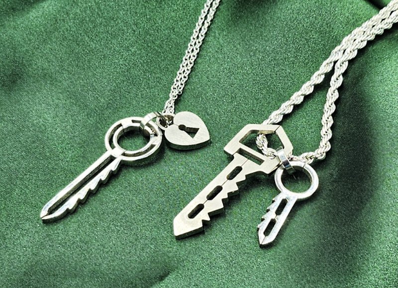 Valentine's Day Series_Heart Door Key_Valentine's Chain - Necklaces - Other Metals Silver