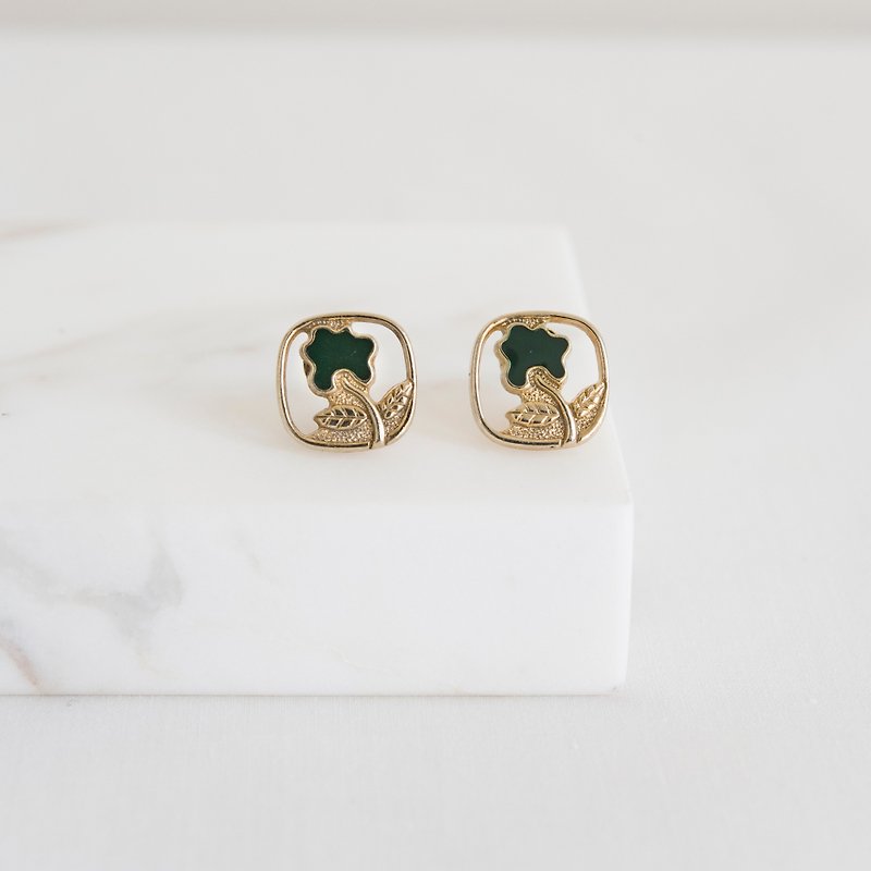 Vintage Button Earrings - Earrings & Clip-ons - Plastic Green